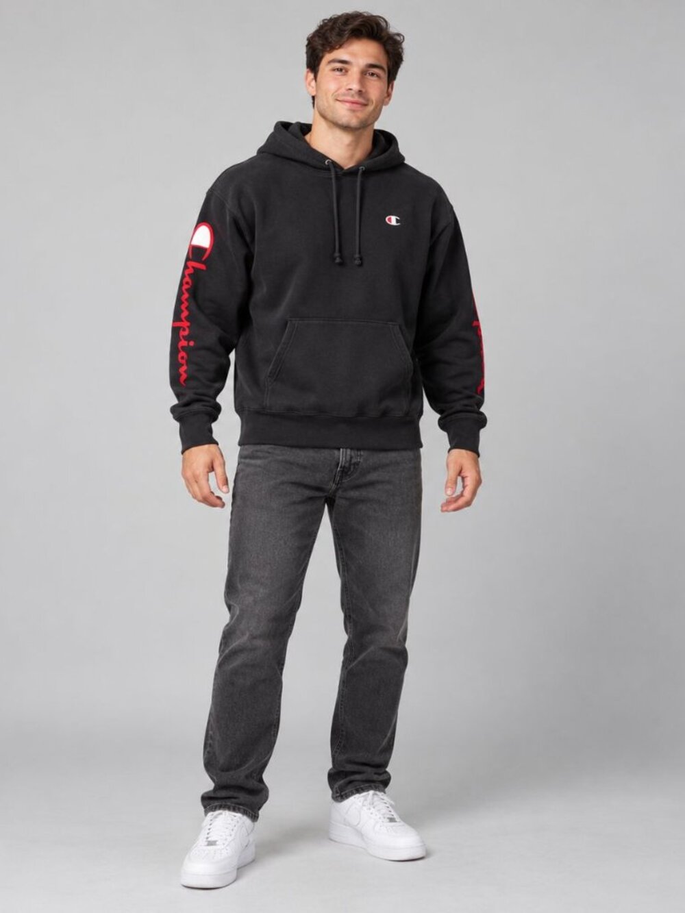 Champion Reverse Weave Hoodie Large Black Red Streetwear Athleisure